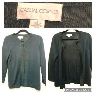 Casual Corner green cardigan w/sparkle trim, M